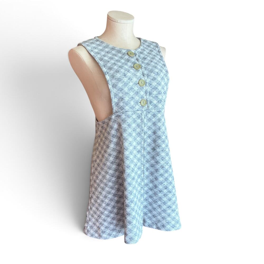 Vintage 1970s Gray Plaid Vest Top, Open Front Mini Dress Small - Picture 7 of 10